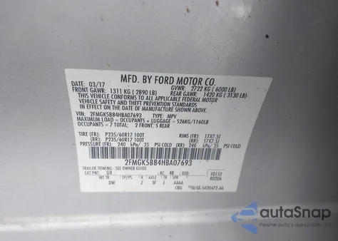 2017 Ford Flex Se из США, поврежденный, VIN 2FMGK5B84HBA07693